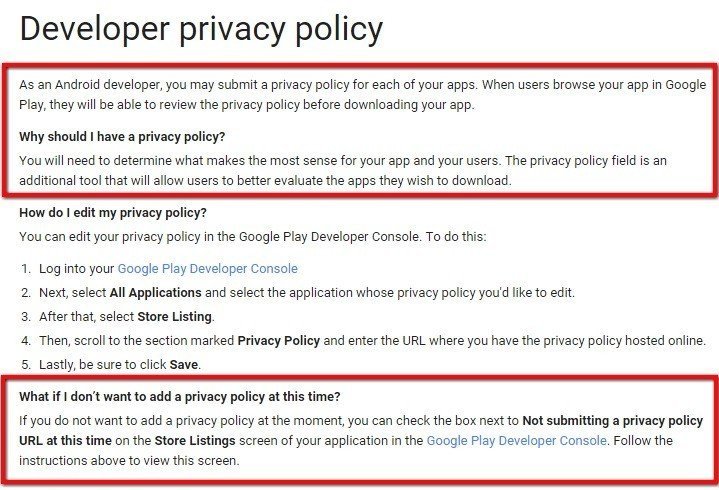 Google play privacy policy